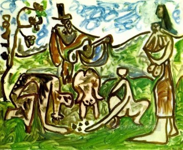 Guitariste et personnages dans un paysage I 1960 Cubismo Pinturas al óleo